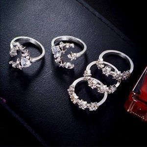 ηεω Moon & Stars White Rhinestone 5 Piece Midi / Knuckle Ring Set